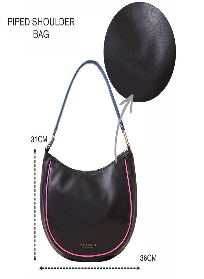 أكسيسورايز حقيبة كتف نسائية سوداء مزينة بحواف من أكسسورايز لندن - Image 5